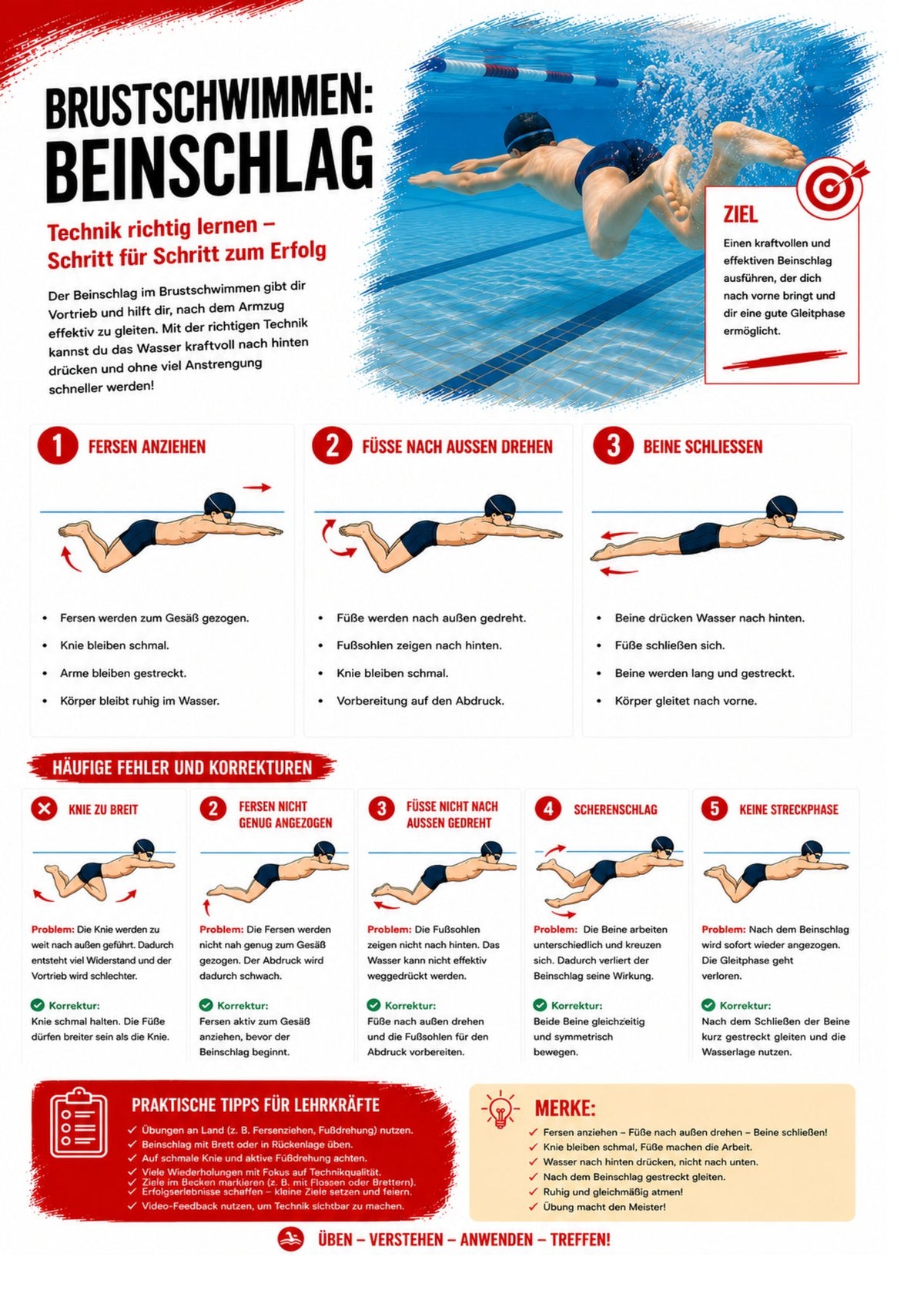 Schwimmen, Technikseite Brustschwimmen Beinschlag
