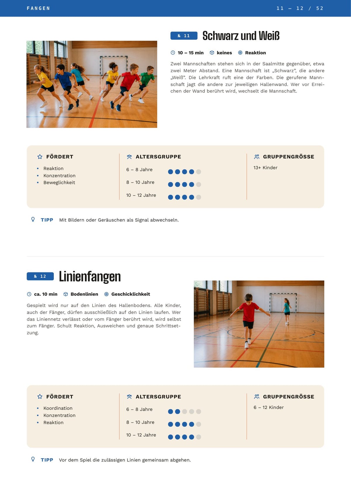 Spiele, Beispielseite mit zwei Übungen