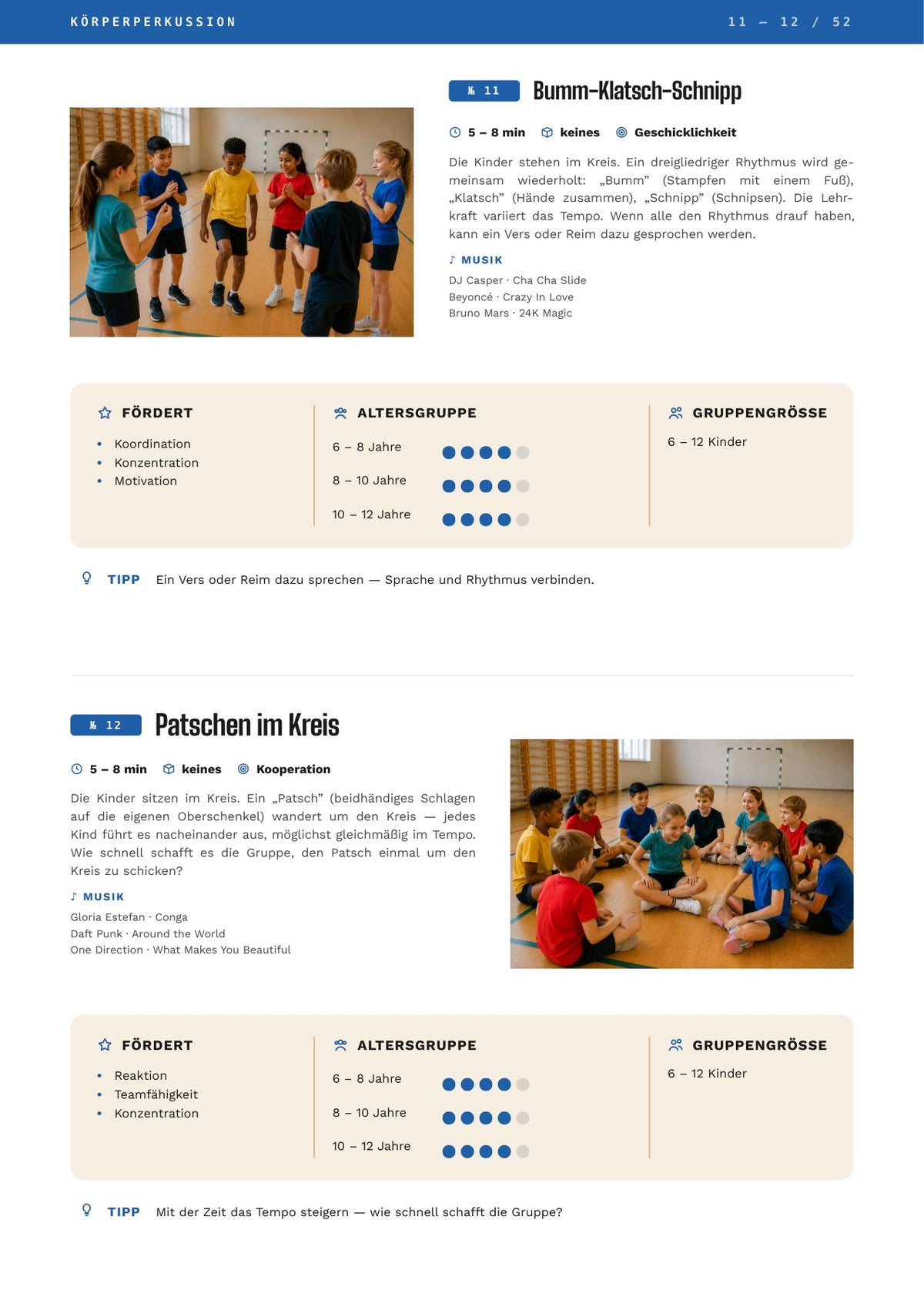 Tanz, Beispielseite mit zwei Übungen