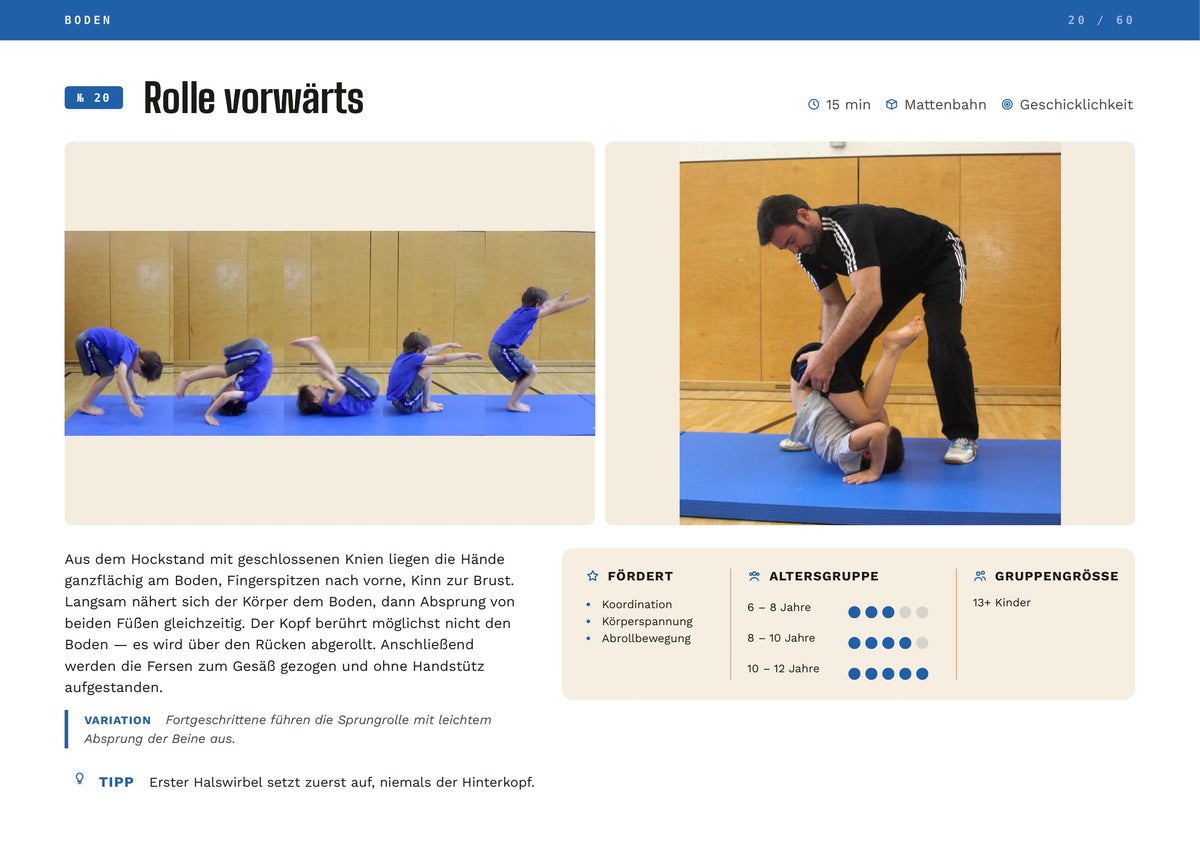 Turnen, Beispielseite Rolle vorwärts